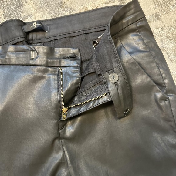 7 For All Mankind Pants Womens 27 Black Coated Faux Leather Tapered Ankle Slim - Picture 5 of 16